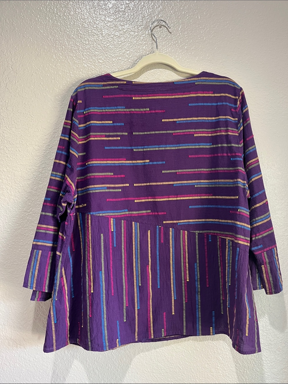 Habitat Purple Striped Round-Neck Tunic with Multicolor Accents Sz L Boho Chic - Picture 9 of 9